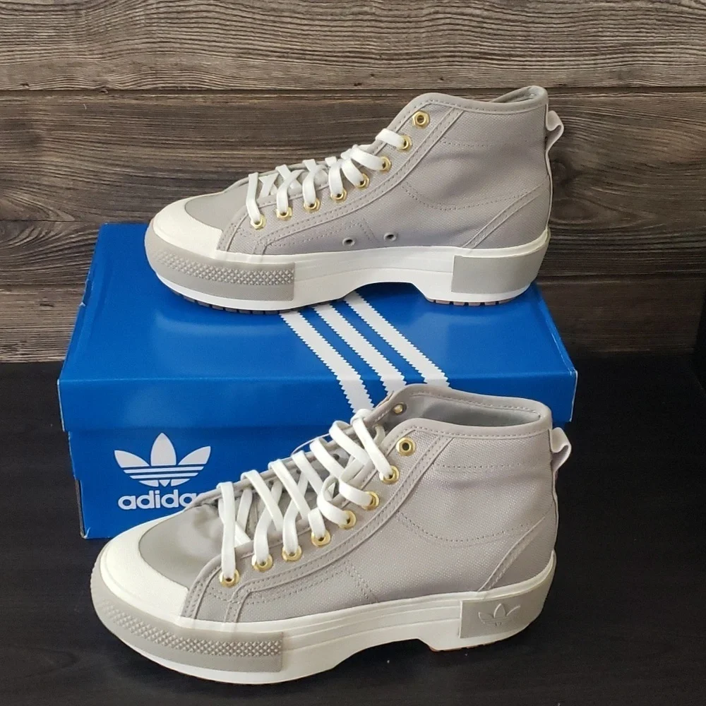 New‎ Adidas Nizza Trek Womens Shoes Size 7.5 Platforms High Tops Neutral Scandi
